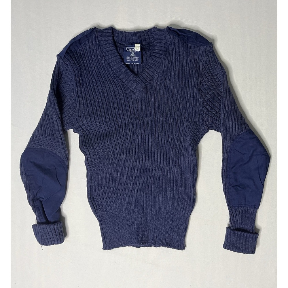 Citadel Virgin Wool Commando Sweater Men's Size 36 Blue Ribbed Elbow Patches